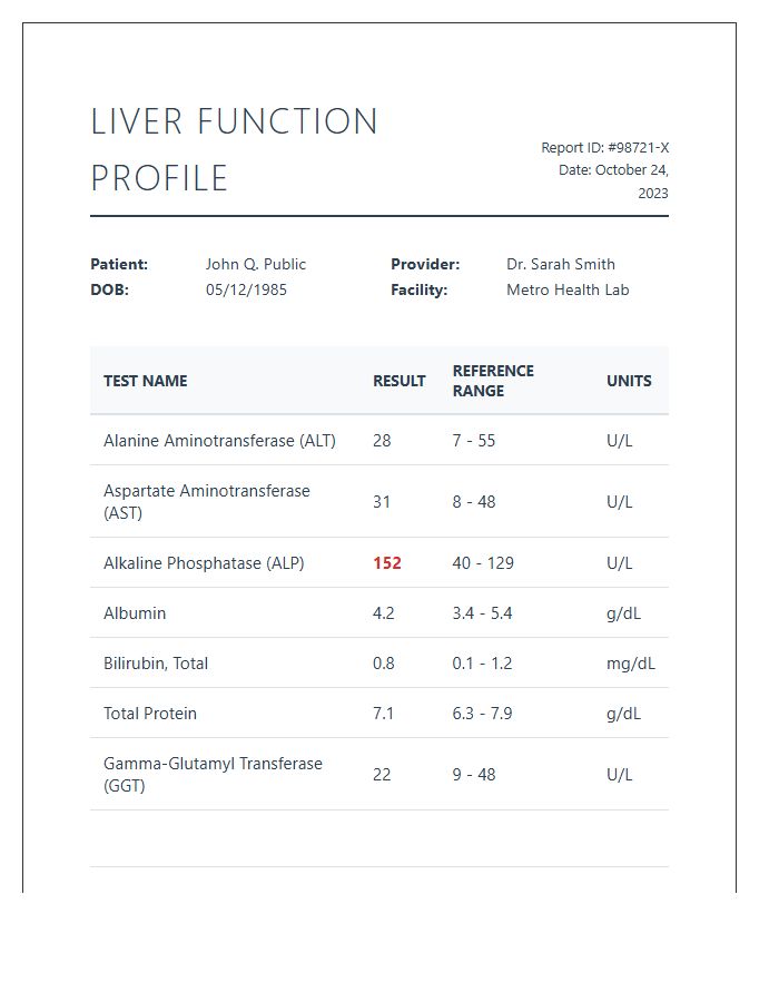 Printable Liver Profile Test Results Chart