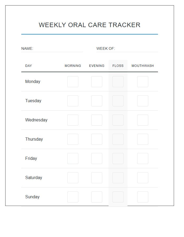 Daily Printable Oral Care Brushing Chart