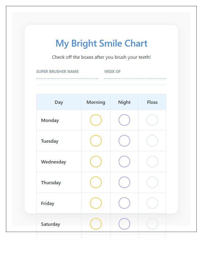 Pediatric Printable Dental Hygiene Brushing Chart