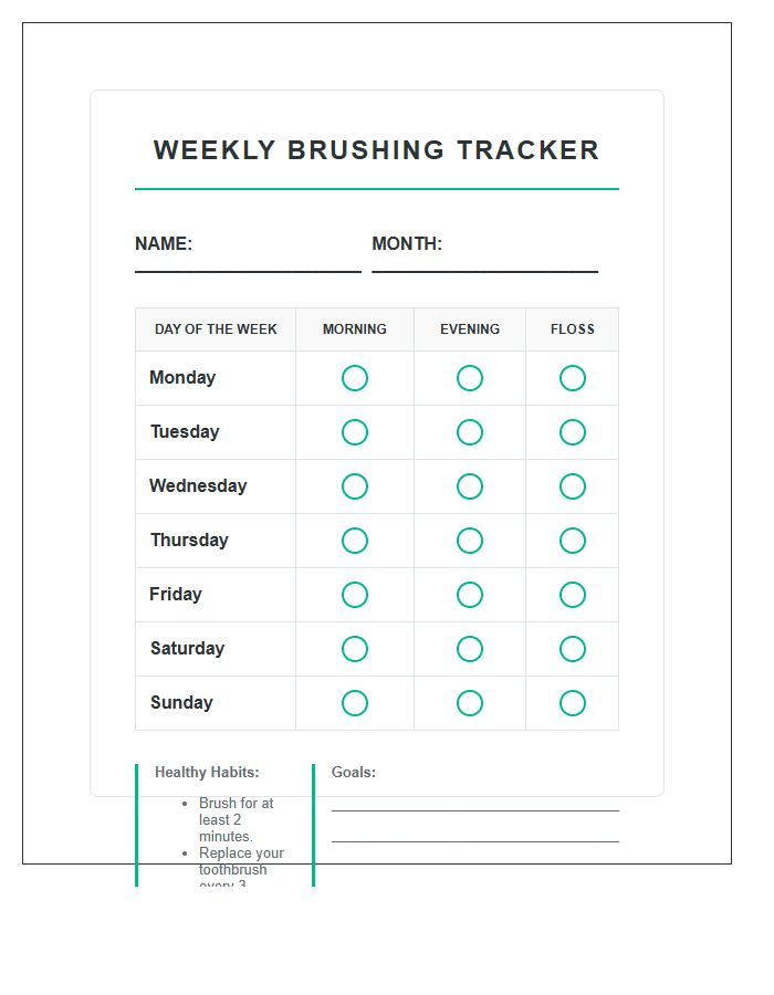 Printable Brushing Chart For Healthy Teeth