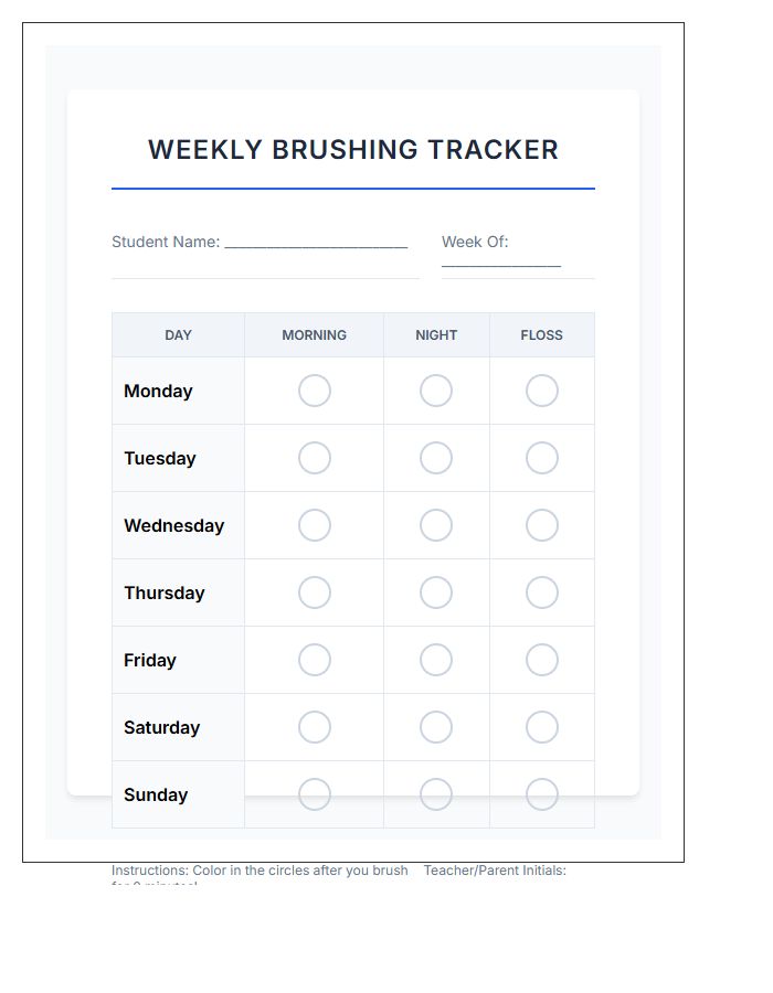 Printable Dental Hygiene Brushing Chart For School