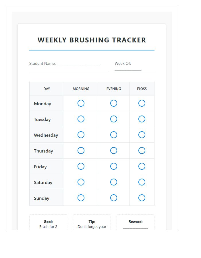 Printable Dental Hygiene Brushing Chart For Students