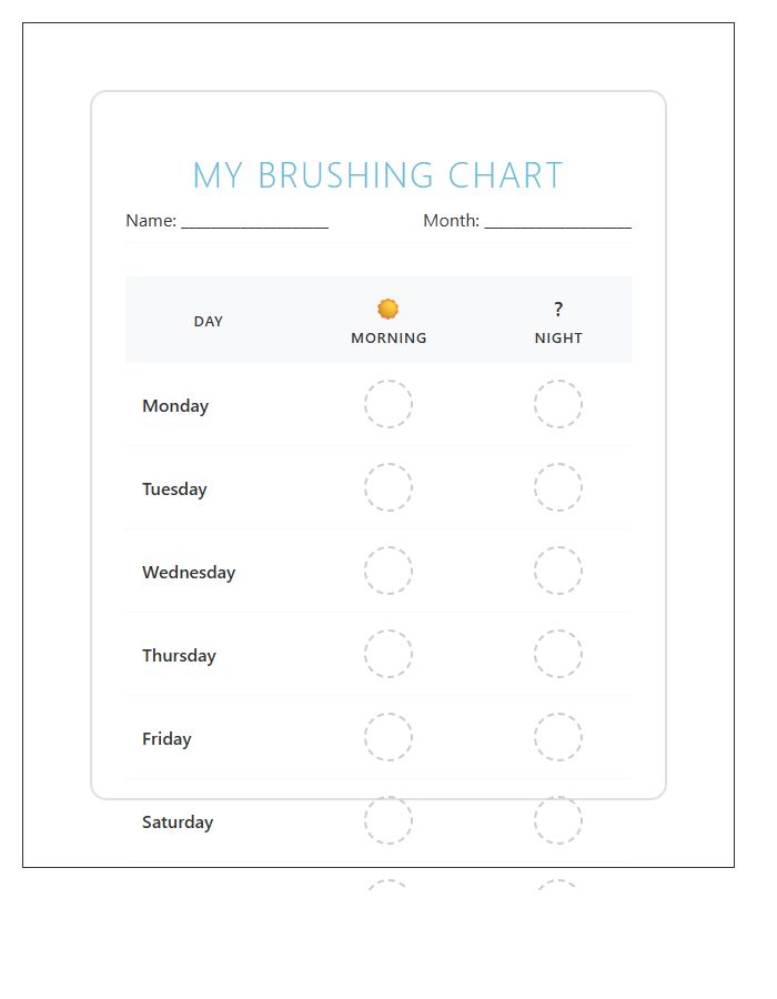Printable Dental Hygiene Brushing Chart For Toddlers