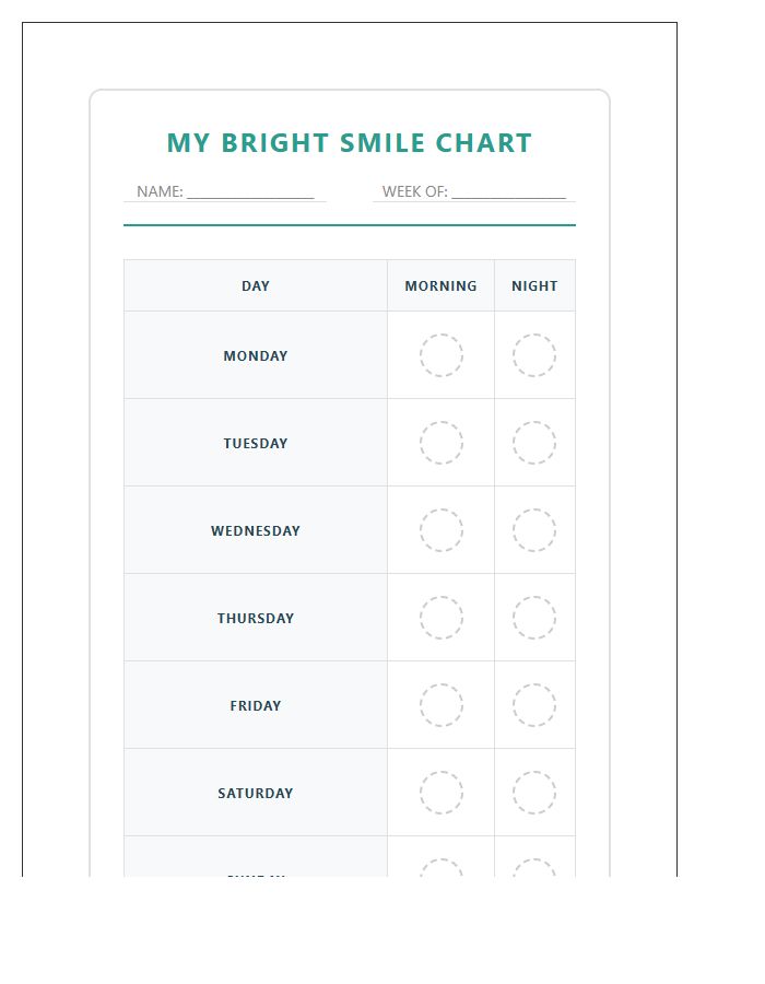 Printable Dental Hygiene Brushing Chart With Stickers