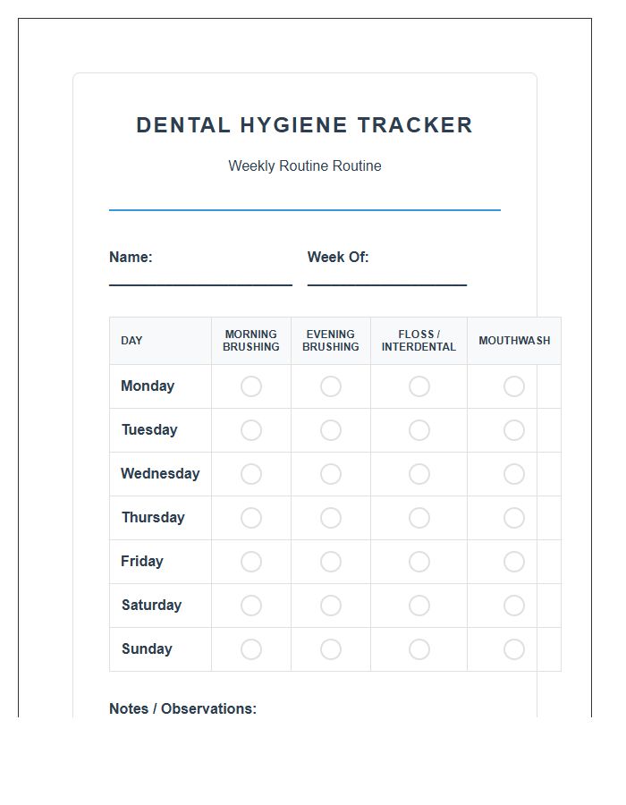 Printable Dental Hygiene Routine Brushing Chart