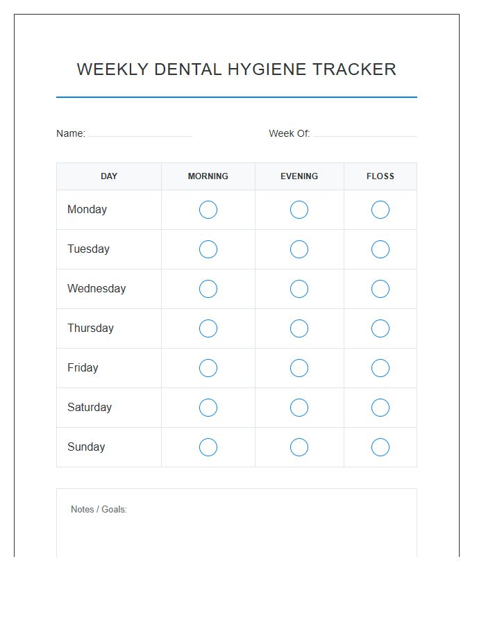 Printable Home Dental Hygiene Brushing Chart
