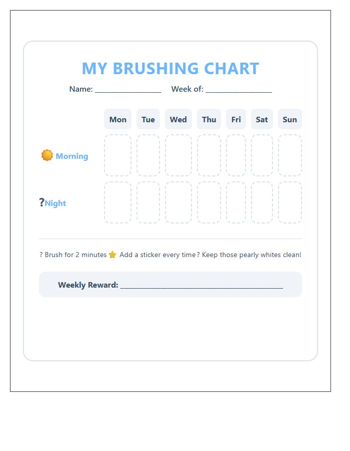 Toddler Printable Tooth Brushing Progress Chart