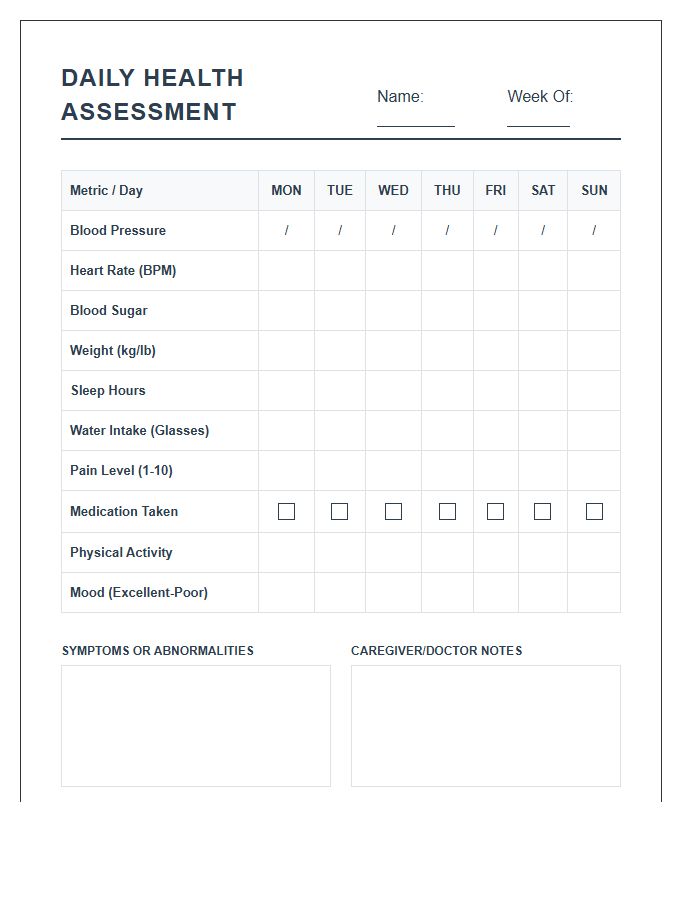 Printable Senior Citizen Daily Health Assessment Chart