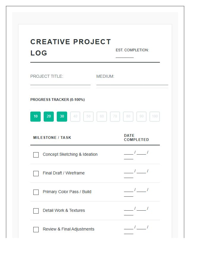 Creative Project Progress Printable Chart