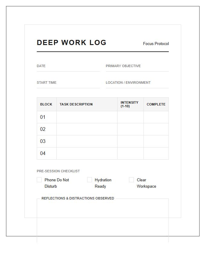 Deep Work Session Printable Chart