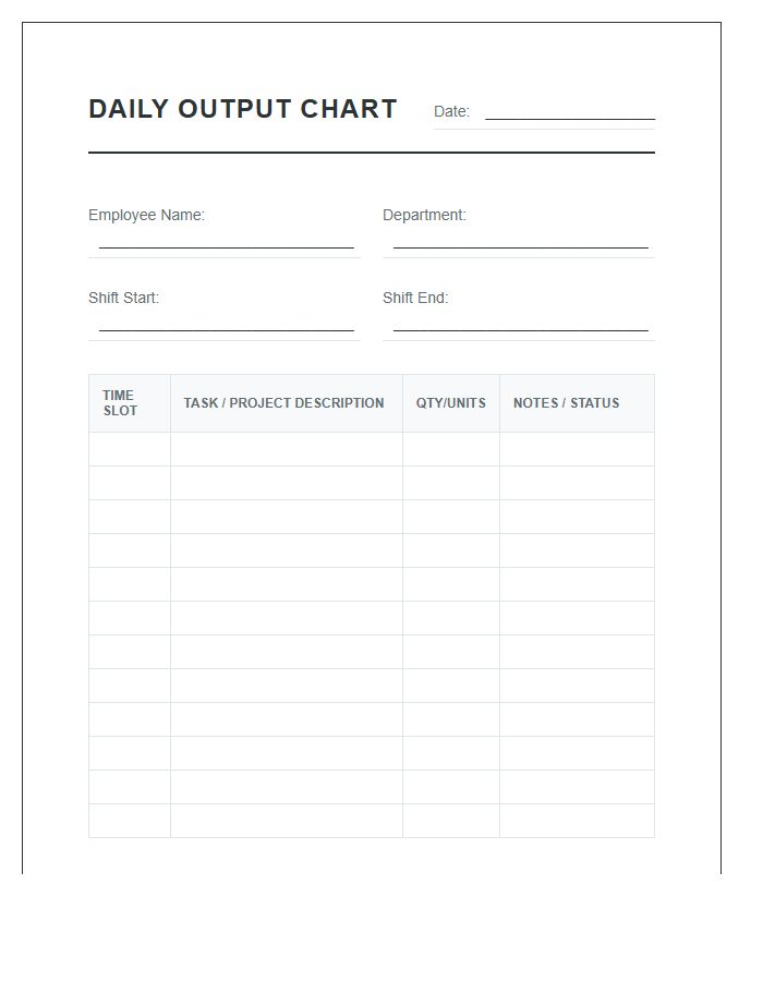 Employee Daily Output Printable Chart