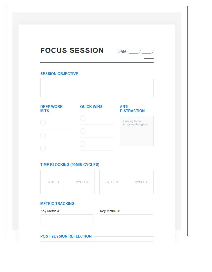 Entrepreneur Focus Session Printable Chart