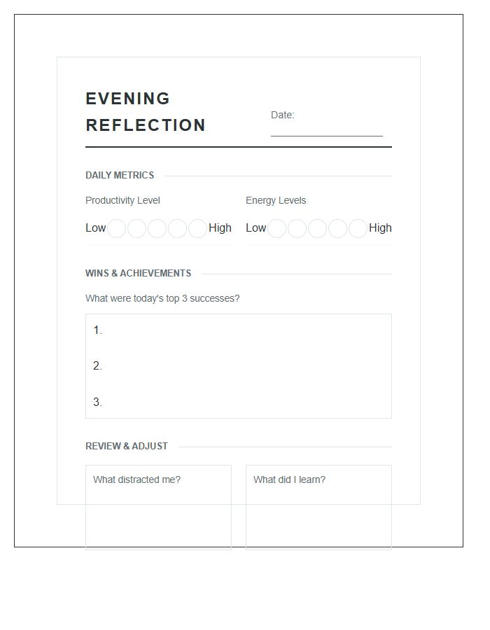 Evening Reflection Productivity Printable Chart