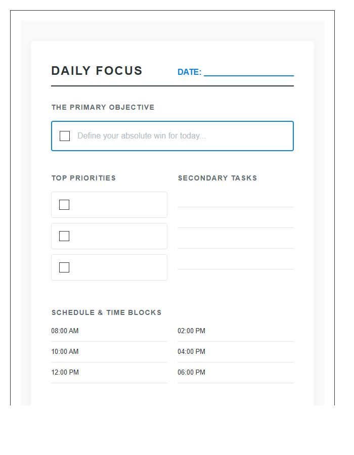 Goal Focused Daily Printable Chart