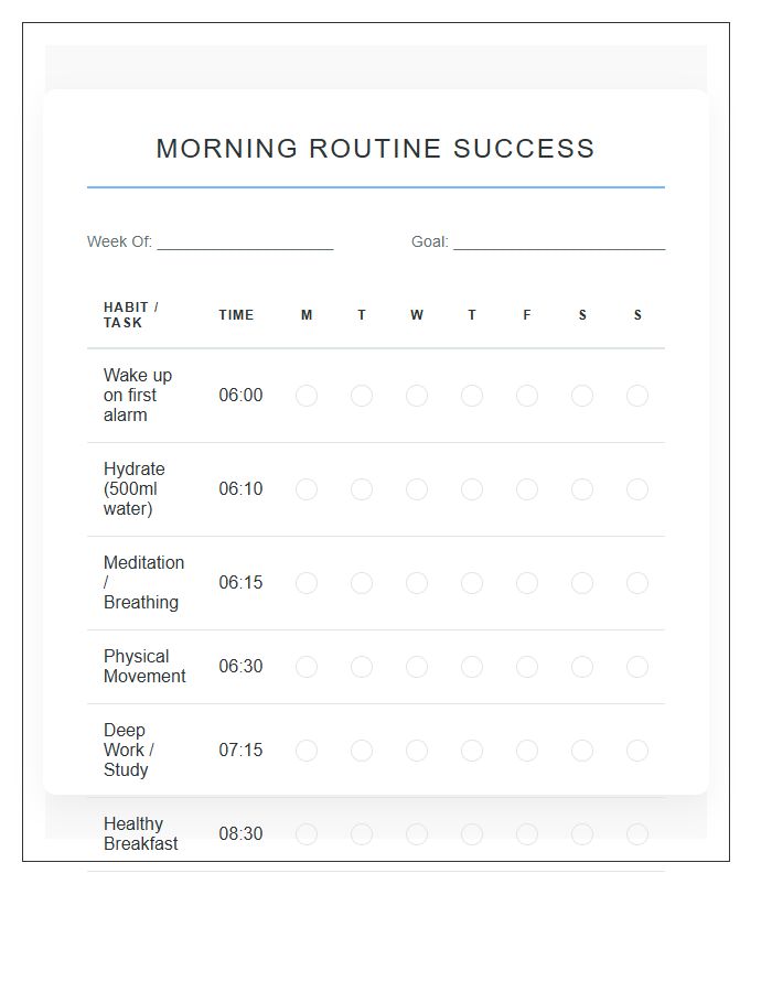 Morning Routine Success Printable Chart