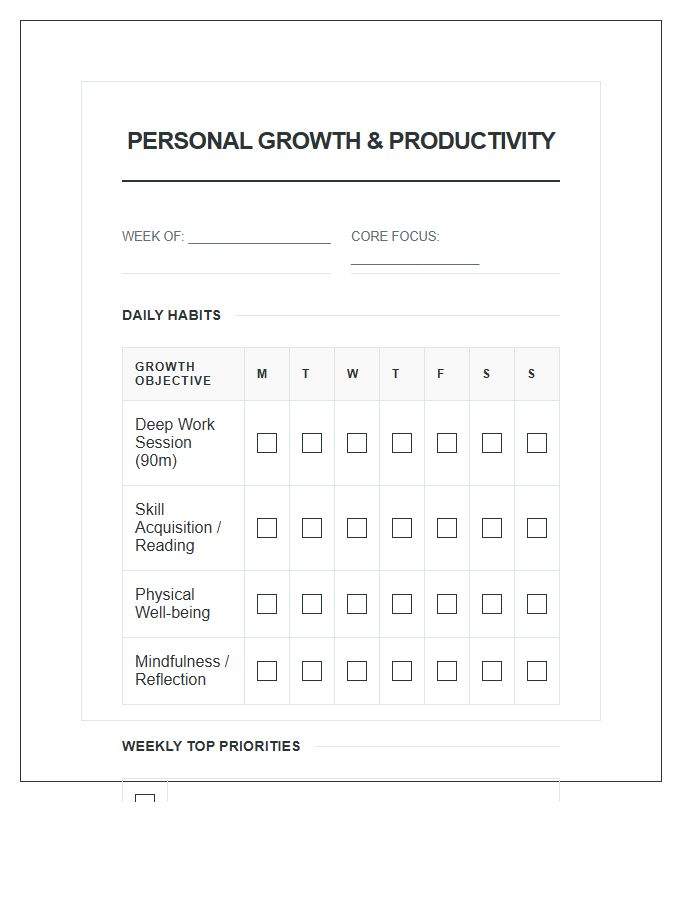 Personal Growth Productivity Printable Chart