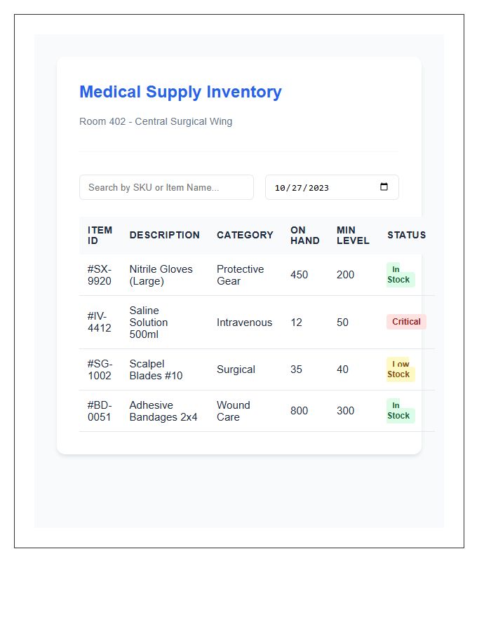 Hospital Medical Supply Room Inventory Tracking Chart
