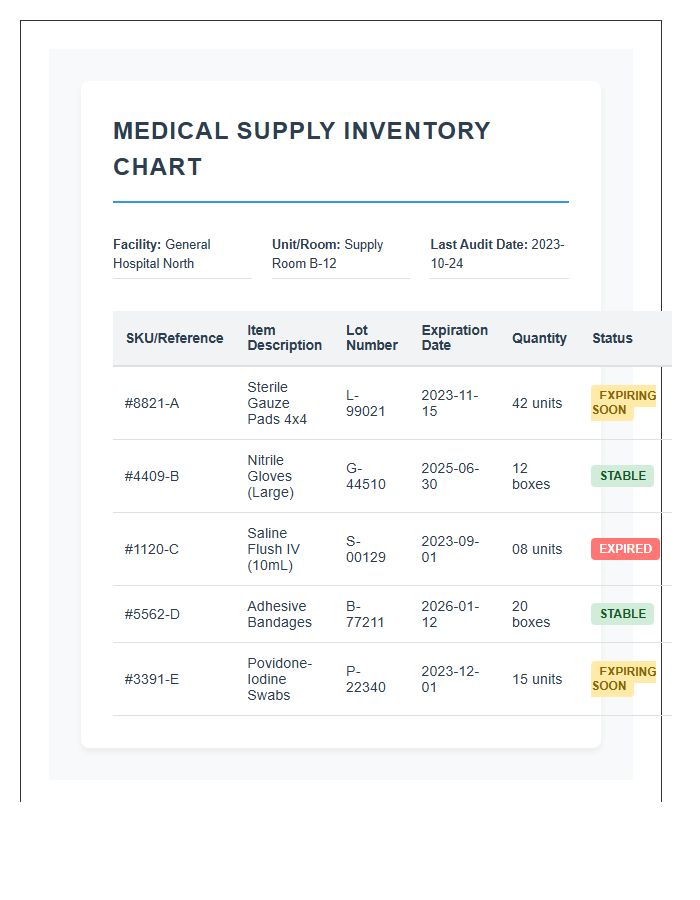 Medical Supply Room Expiration Date Inventory Chart