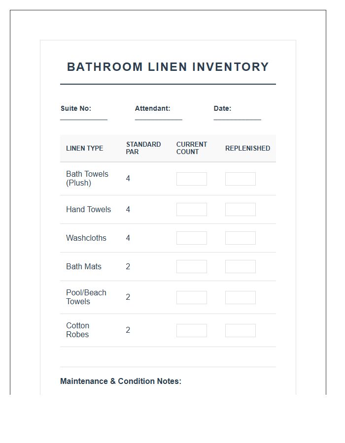 Resort Bathroom Towel Stock Printable Chart