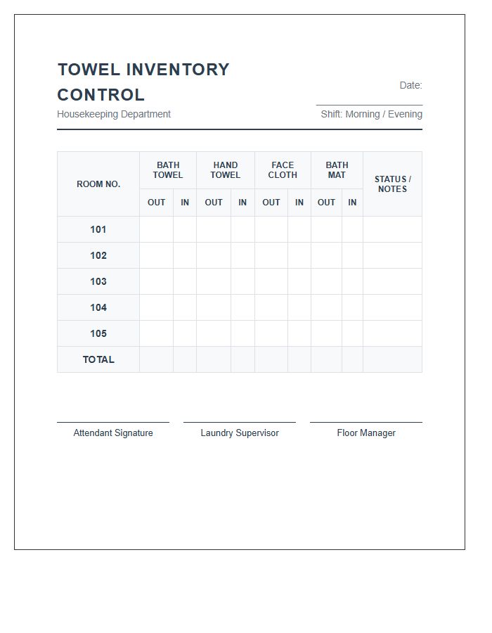 Systematic Hotel Towel Control Printable Chart
