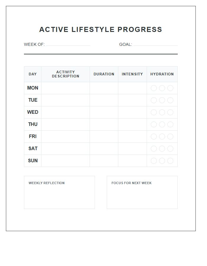Active Lifestyle Progress Printable Chart