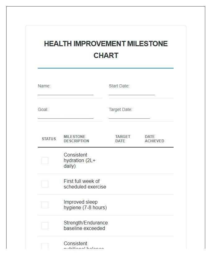 Health Improvement Milestone Printable Chart