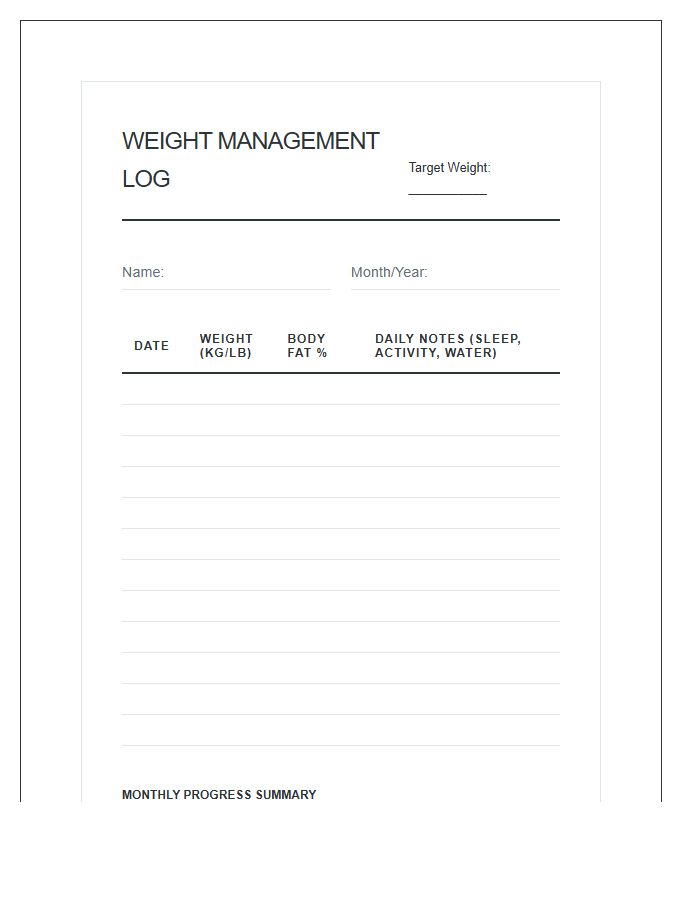 Personal Weight Management Printable Chart