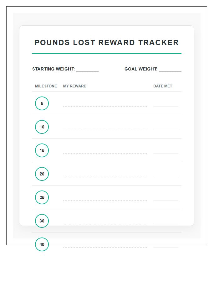 Pounds Lost Reward Printable Chart