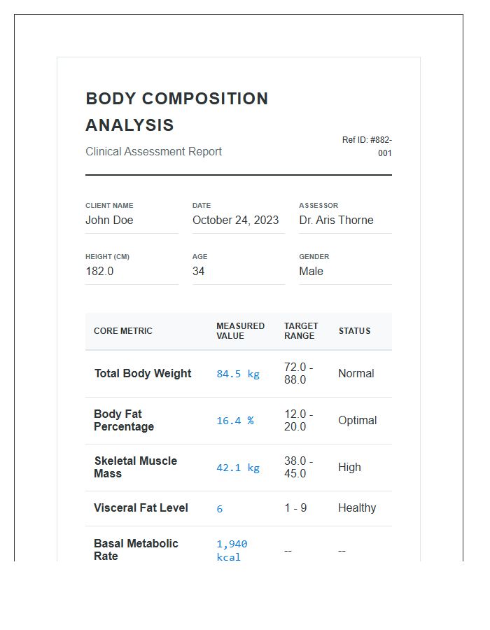 Professional Body Composition Printable Chart