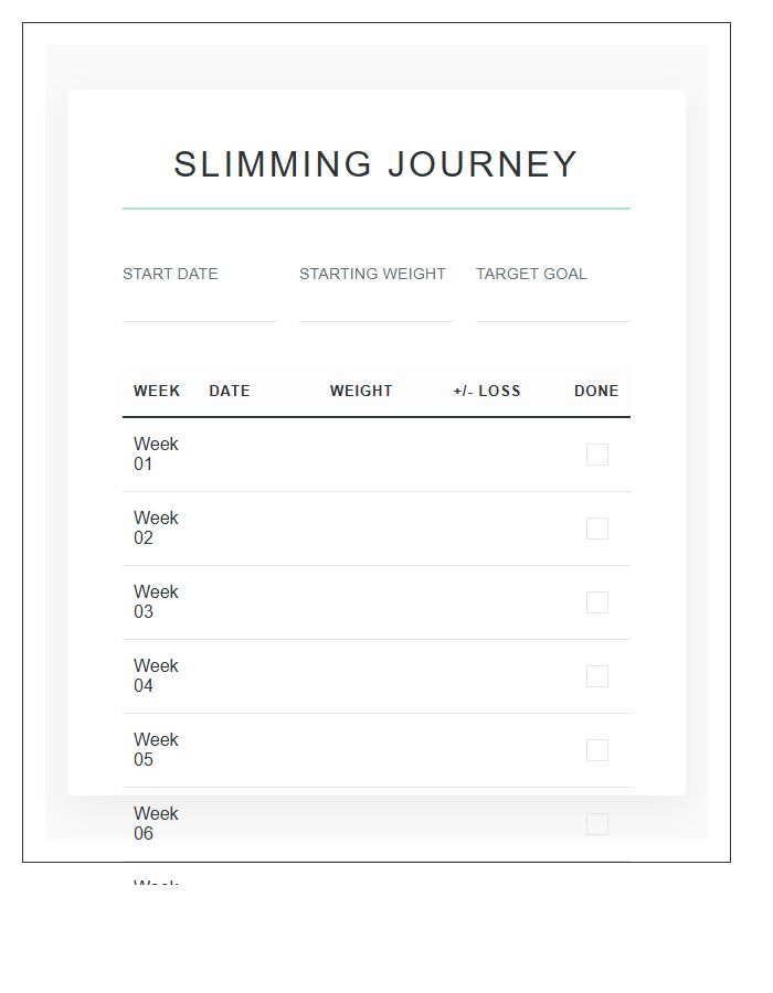 Slimming Goal Progress Printable Chart