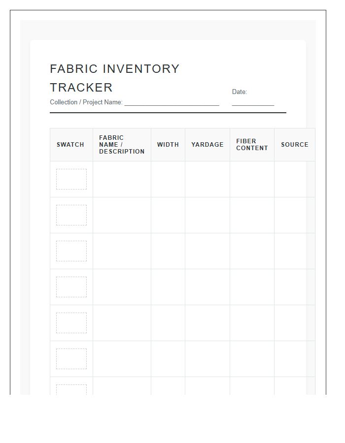 Fabric Yardage Tracker Printable Chart For Crafters