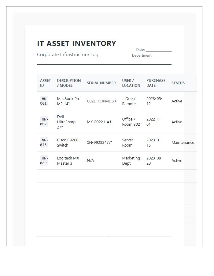 Business IT Asset Inventory Printable Chart