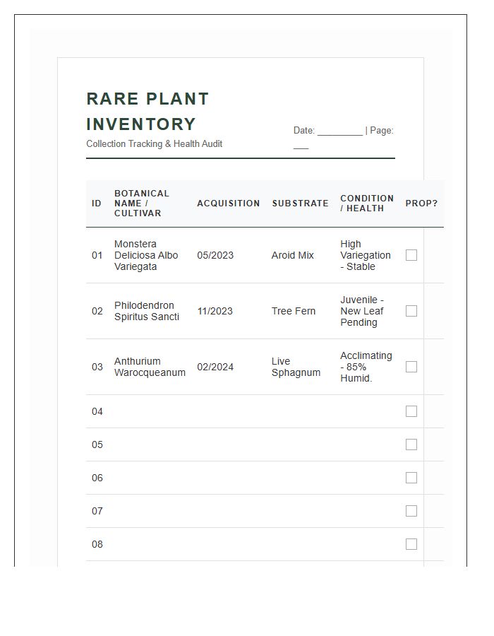 Rare Plant Inventory Printable Chart Booklet