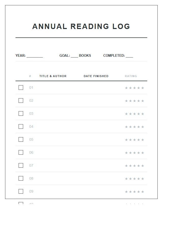 Annual Reading Goal Printable Chart