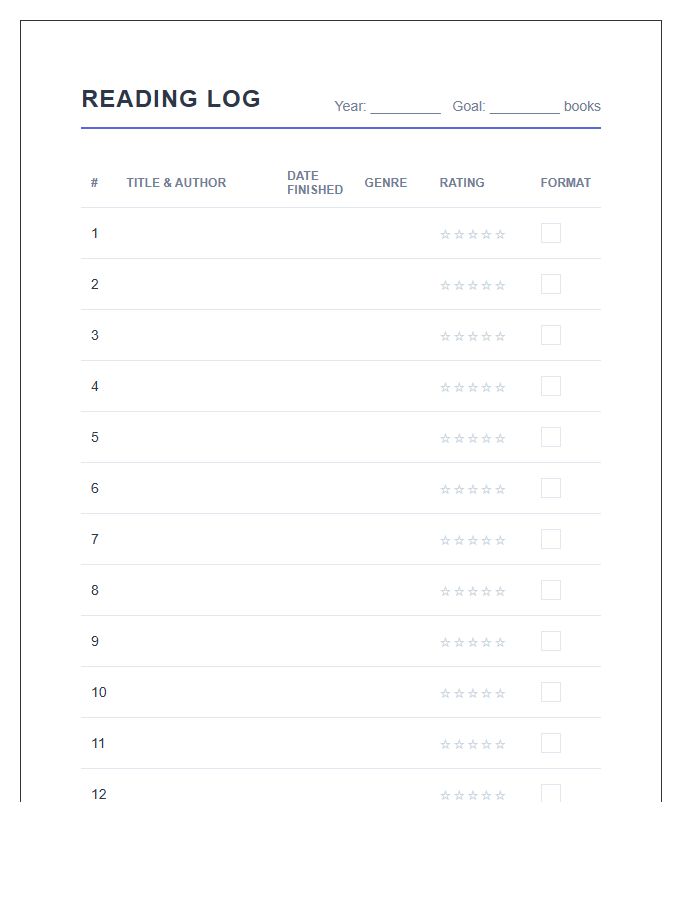 Book Tracker Journal Printable Chart