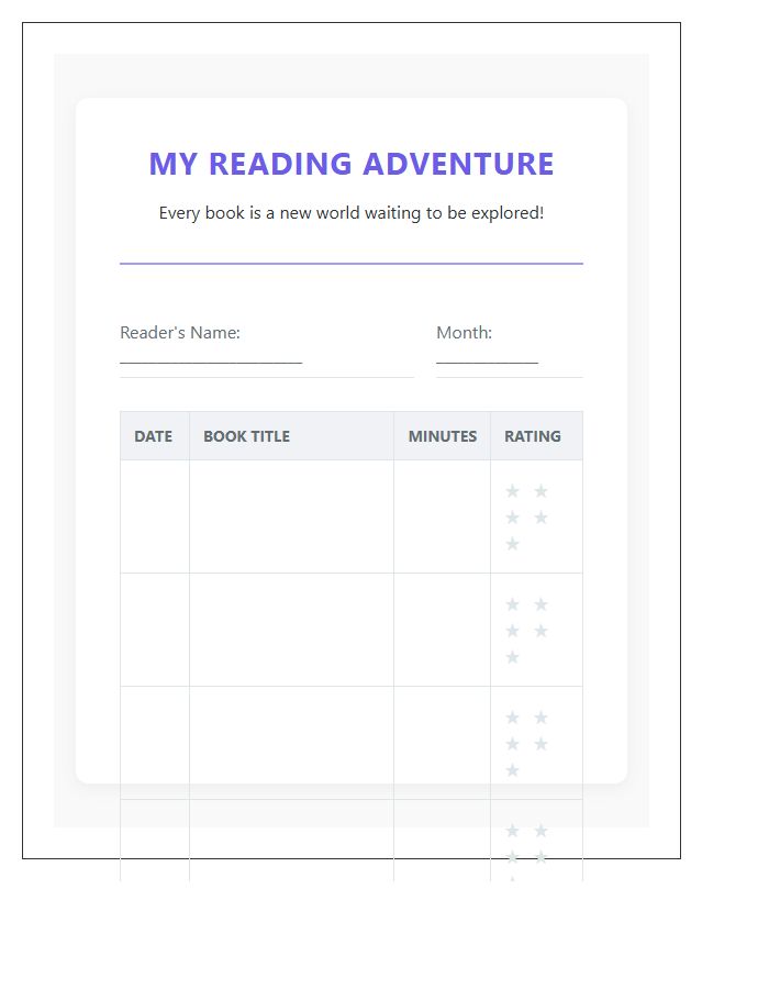 Childrens Reading Log Printable Chart