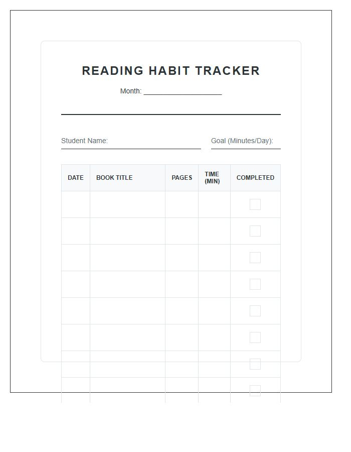 Classroom Reading Habit Printable Chart