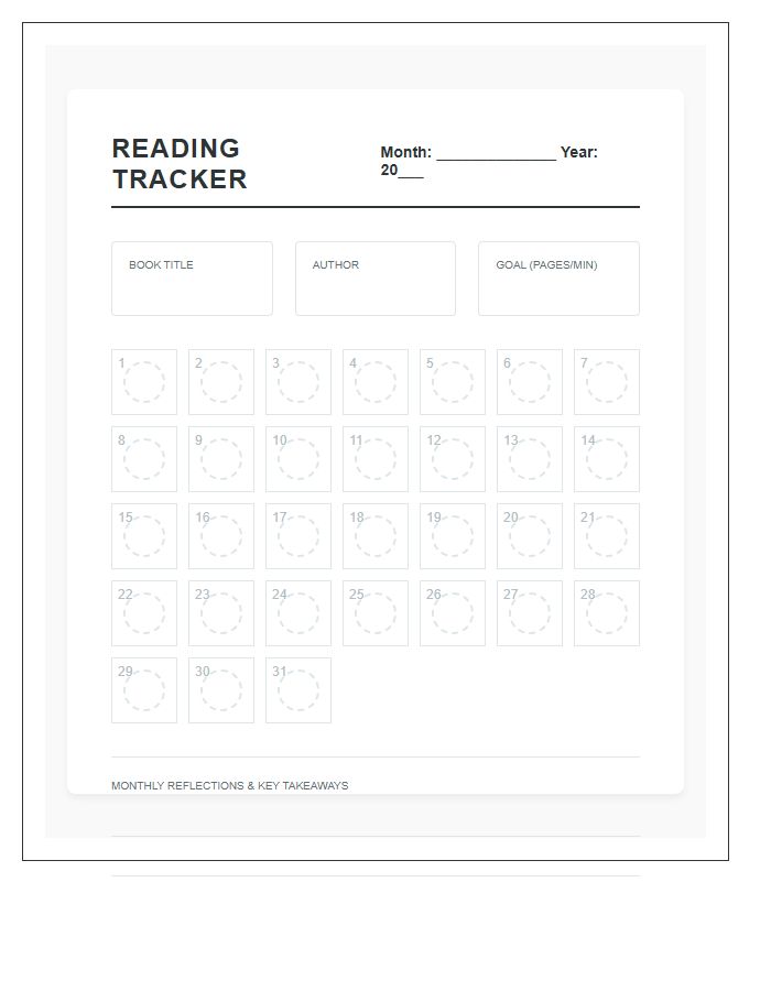 Daily Reading Habit Printable Chart