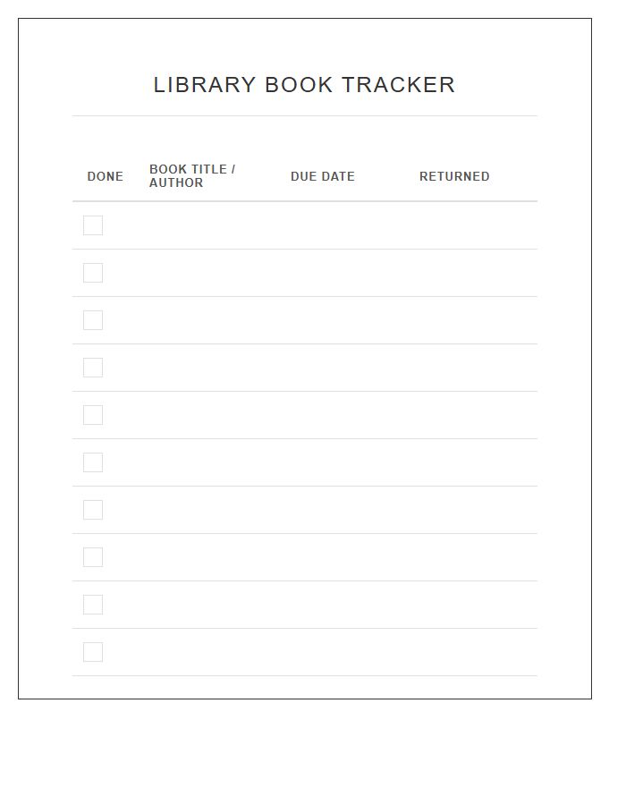 Library Book Return Printable Chart