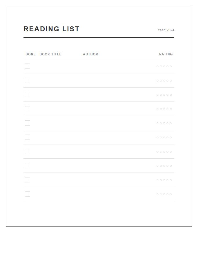 Minimalist Reading List Printable Chart