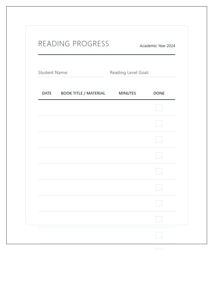 Student Reading Progress Printable Chart