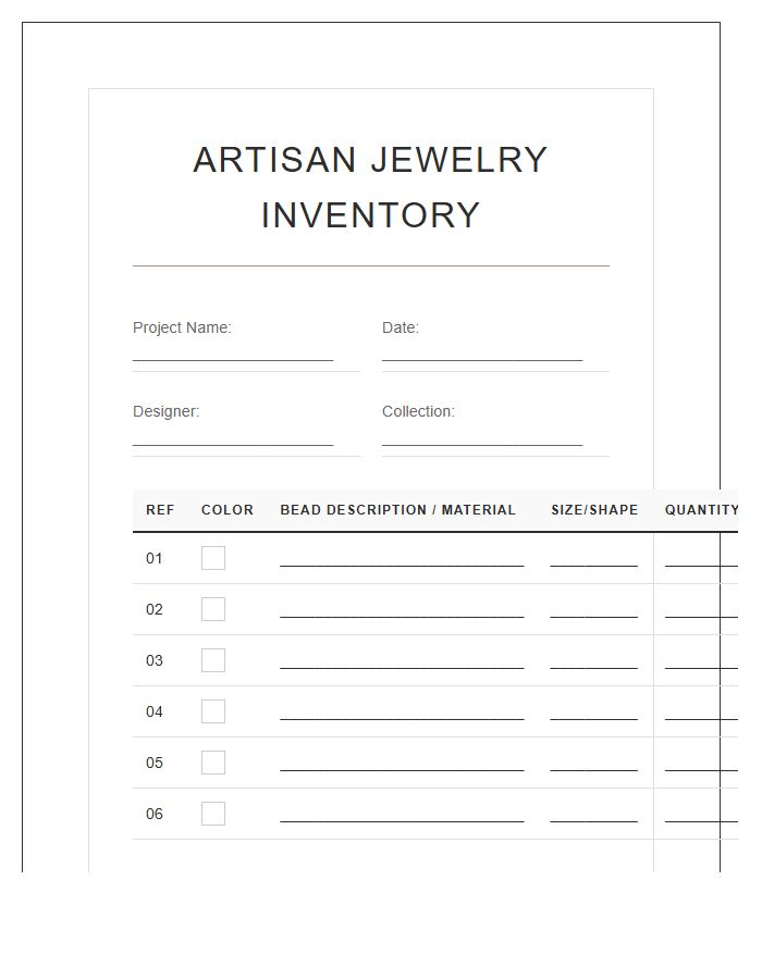 Artisan Jewelry Bead Printable Chart