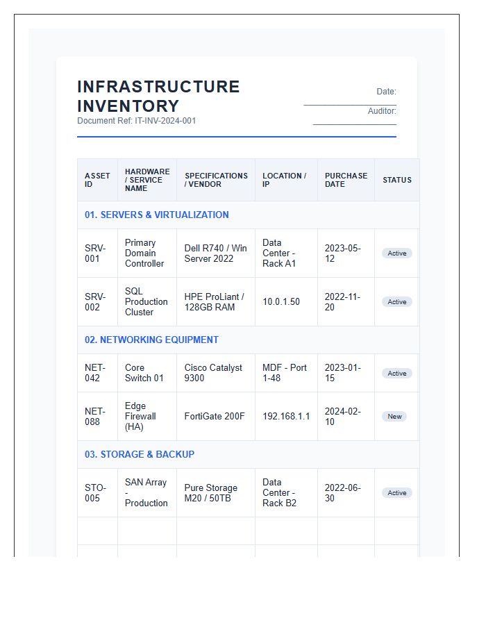 Corporate IT Infrastructure Inventory Printable Chart