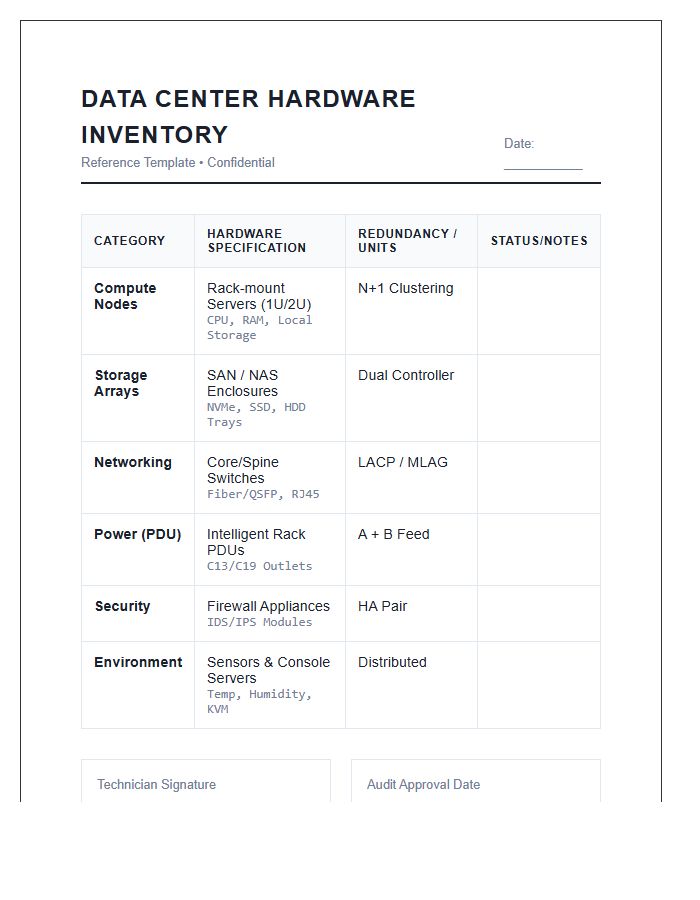Data Center Hardware Printable Chart