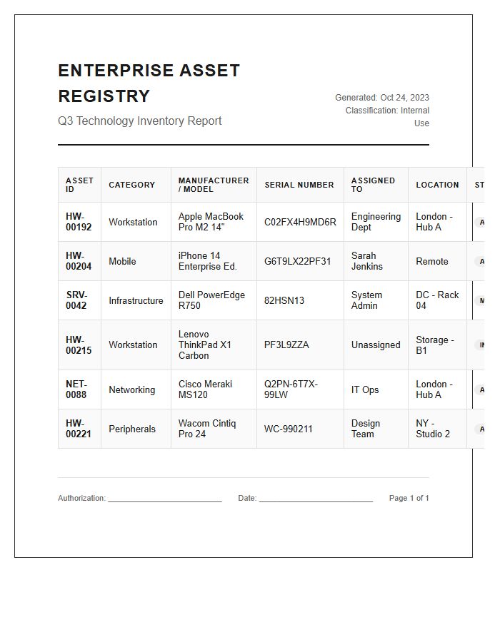 Enterprise Technology Asset Printable Chart
