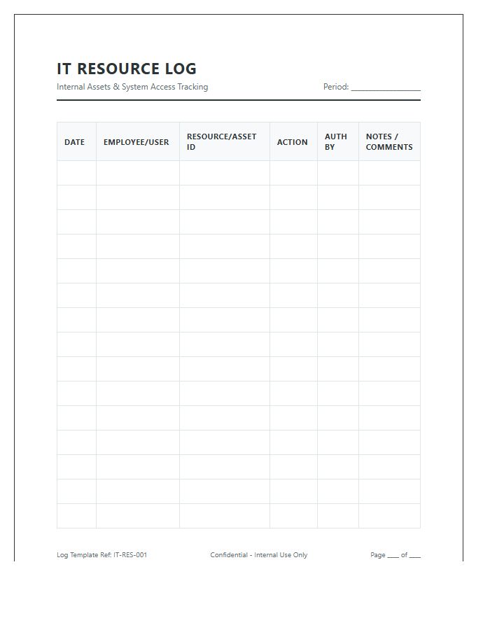 Internal IT Resource Logging Printable Chart
