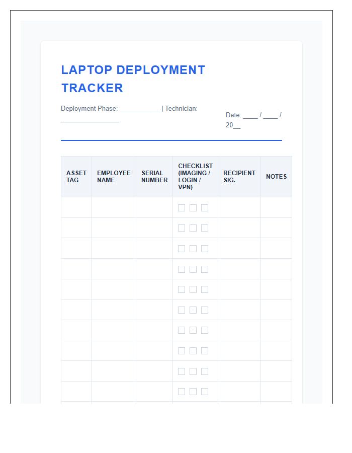 Laptop Deployment Monitoring Printable Chart