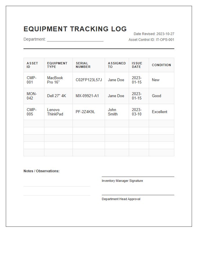 Office Computer Equipment Tracking Printable Chart