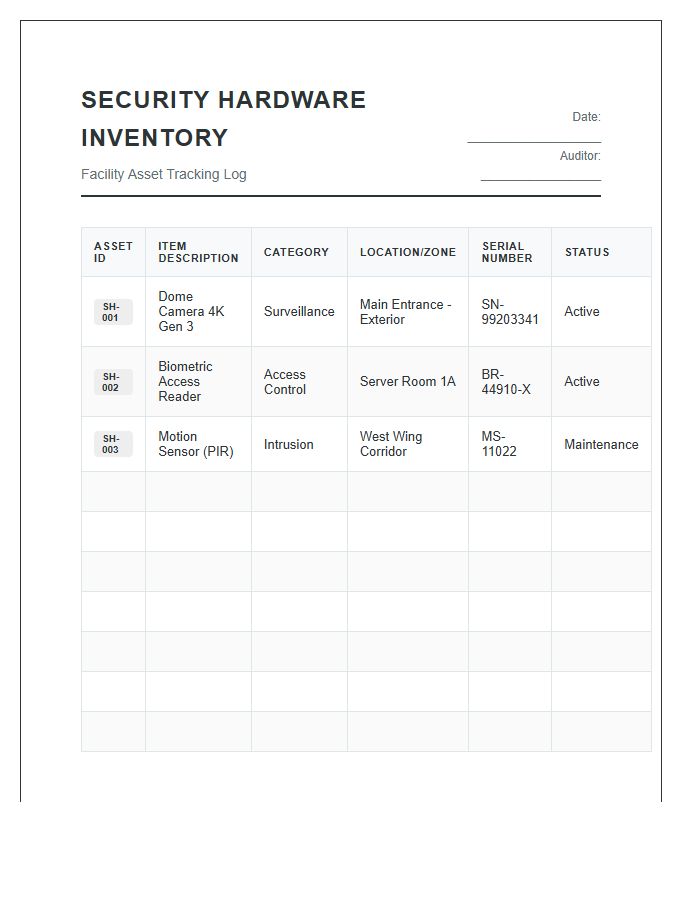 Security Hardware Inventory Printable Chart