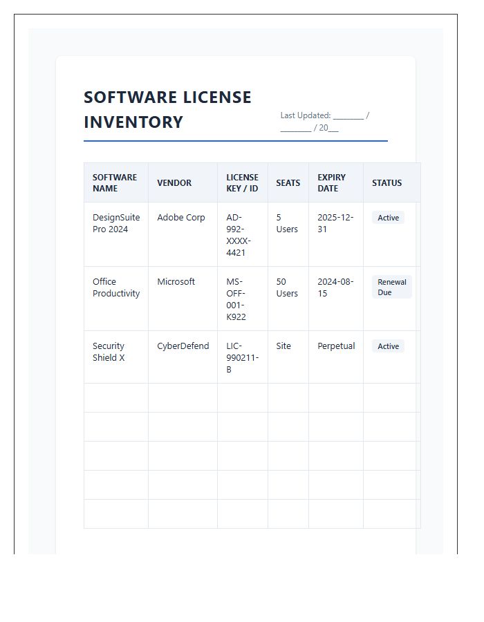 Software License Management Printable Chart
